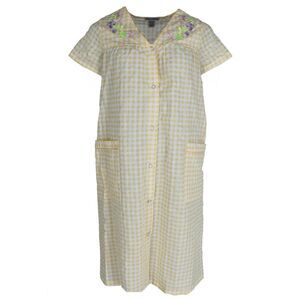 Elegant Emily Women's Gingham Plus Size Duster with Floral Detailing